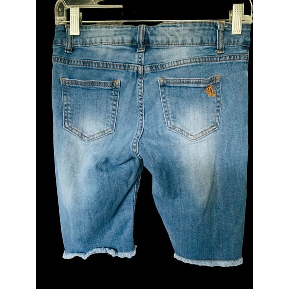 VIP GIRLS RIPPED DISTRESSED 5 POCKET DESIGN BLUE DENIM JEAN SHORTS SIZE 1/2 - Picture 11 of 16